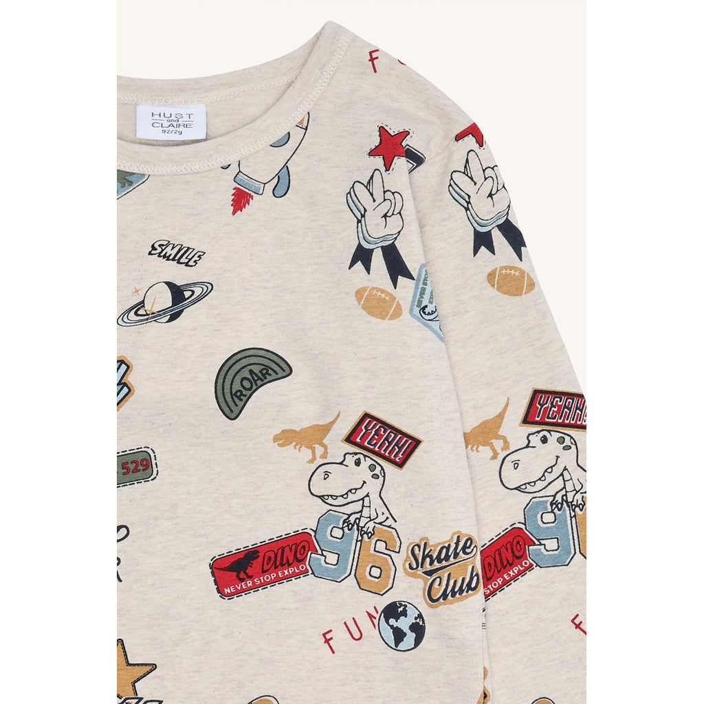 Hust & Claire HCAnton Badges T-shirt L/S 1290 Wheat Melange