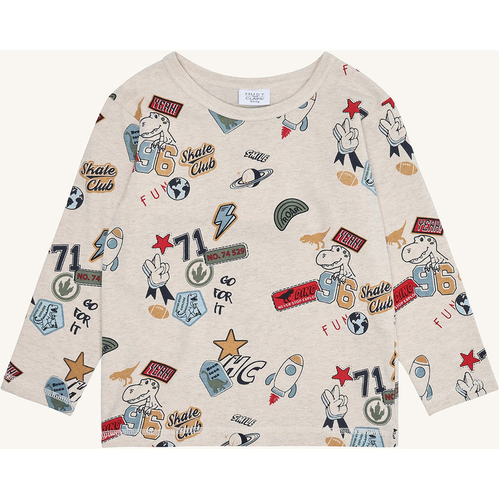 Hust & Claire HCAnton Badges T-shirt L/S 1290 Wheat Melange
