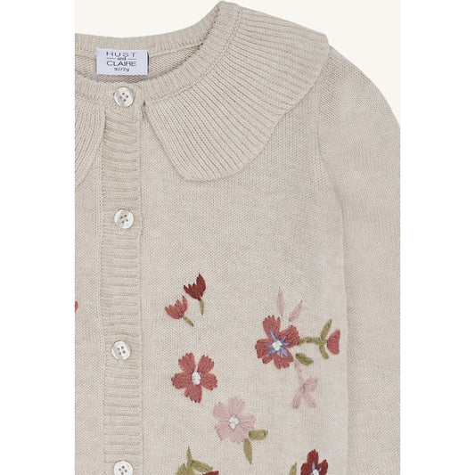 Hust & Claire HCCamilia flower emb. Cardigan 1290 Wheat Melange