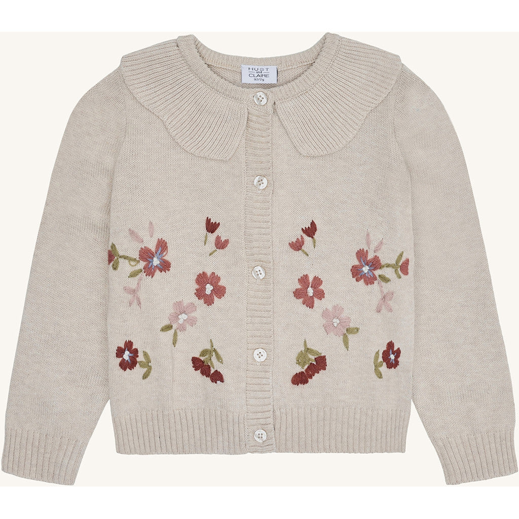 Hust & Claire HCCamilia flower emb. Cardigan 1290 Wheat Melange