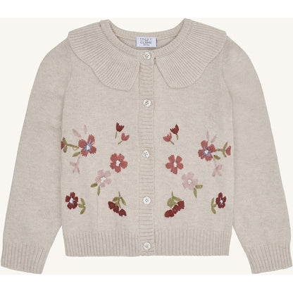Hust & Claire HCCamilia flower emb. Cardigan 1290 Wheat Melange