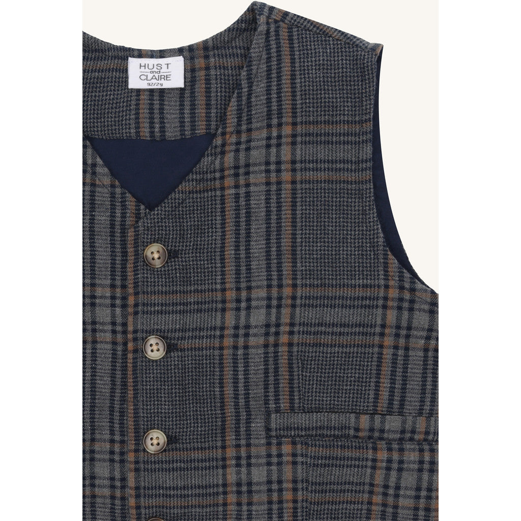 Hust & Claire HCEick Check Waistcoat 1202 Grey Blend