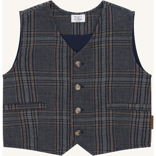 Hust & Claire HCEick Check Waistcoat 1202 Grey Blend