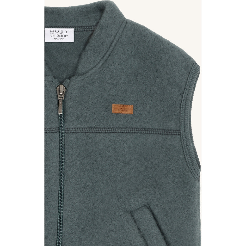 Hust & Claire HCEmilo Zip Wool Waistcoat 3484 Balsam Green